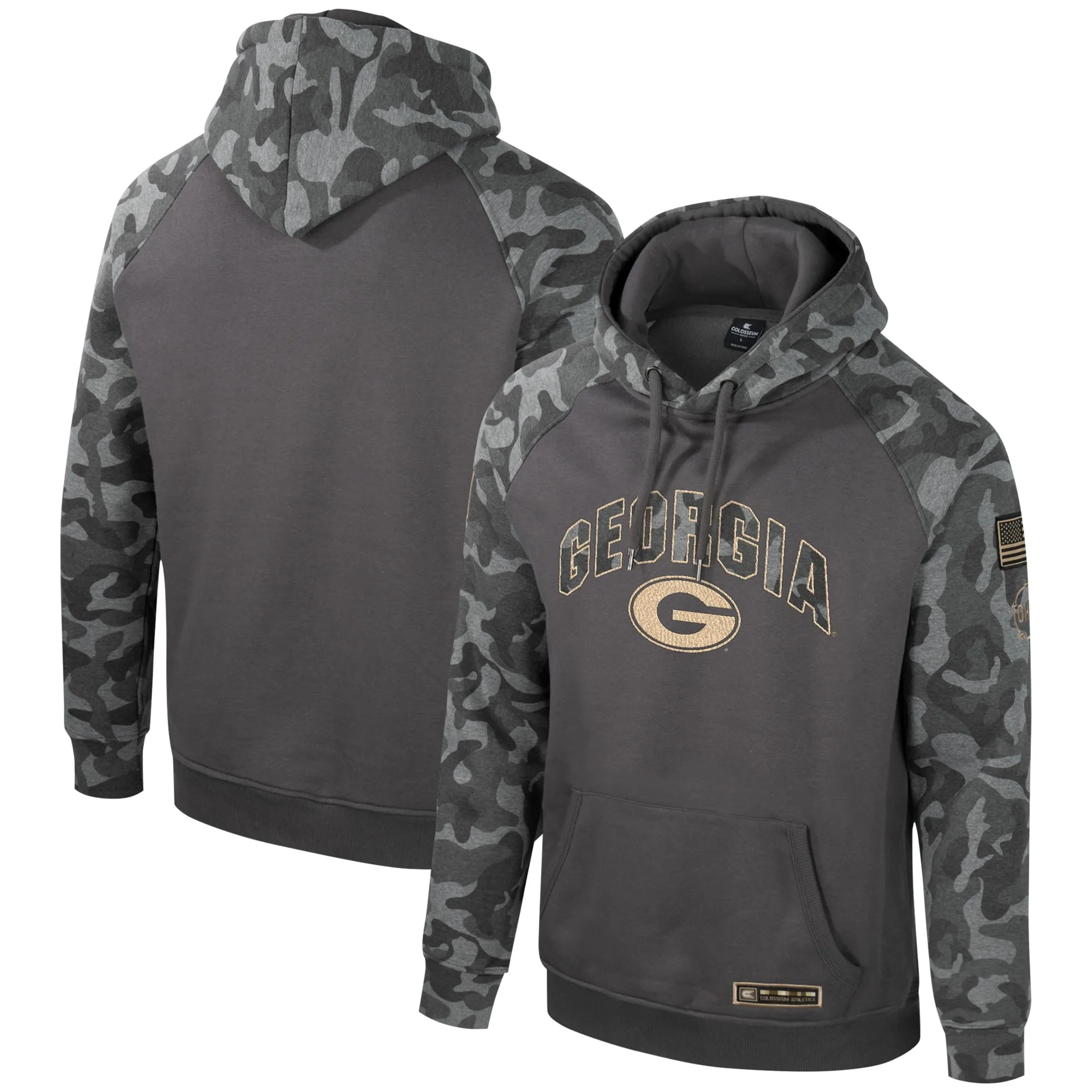 Men's Colosseum Charcoal Georgia Bulldogs OHT Military Appreciation Camo Raglan Pullover Hoodie