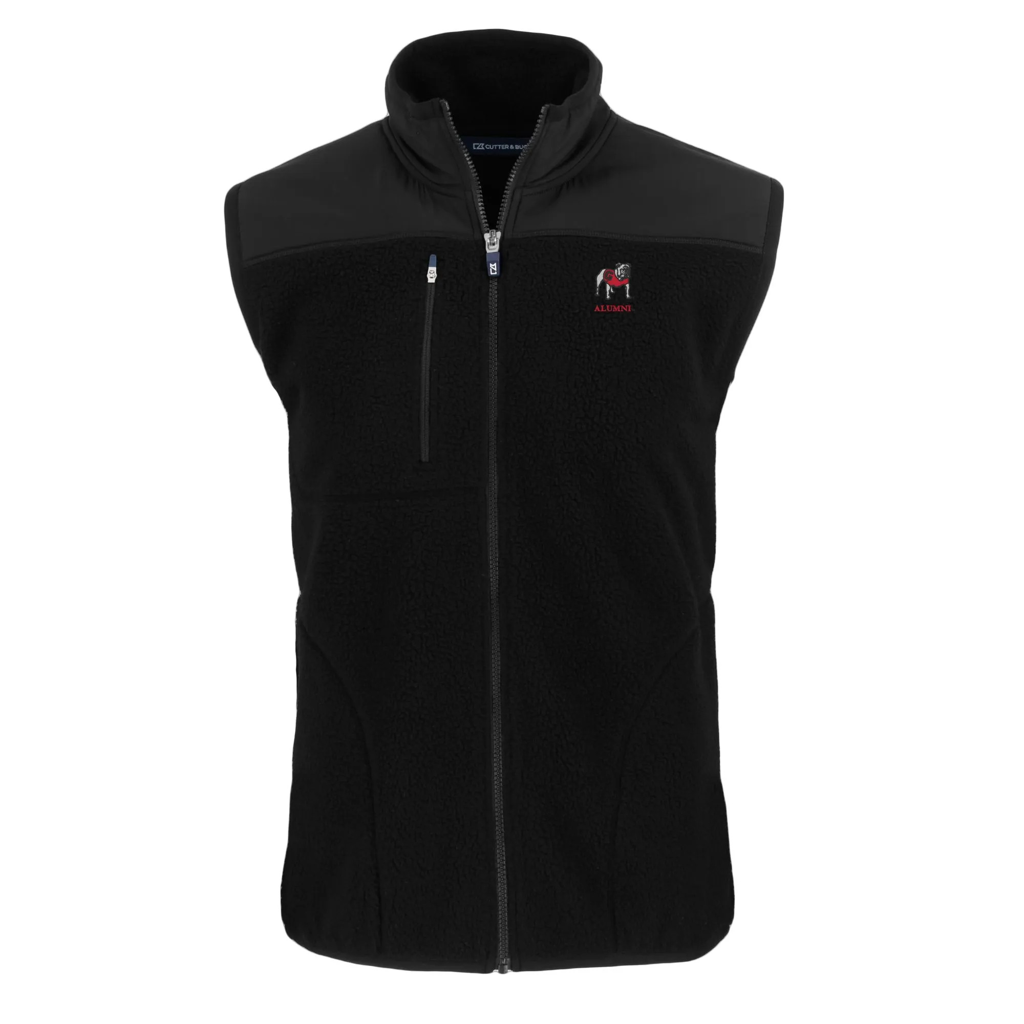 Men's Cutter & Buck Black Georgia Bulldogs Alumni Logo Cascade Eco Sherpa Fleece Full-Zip Vest