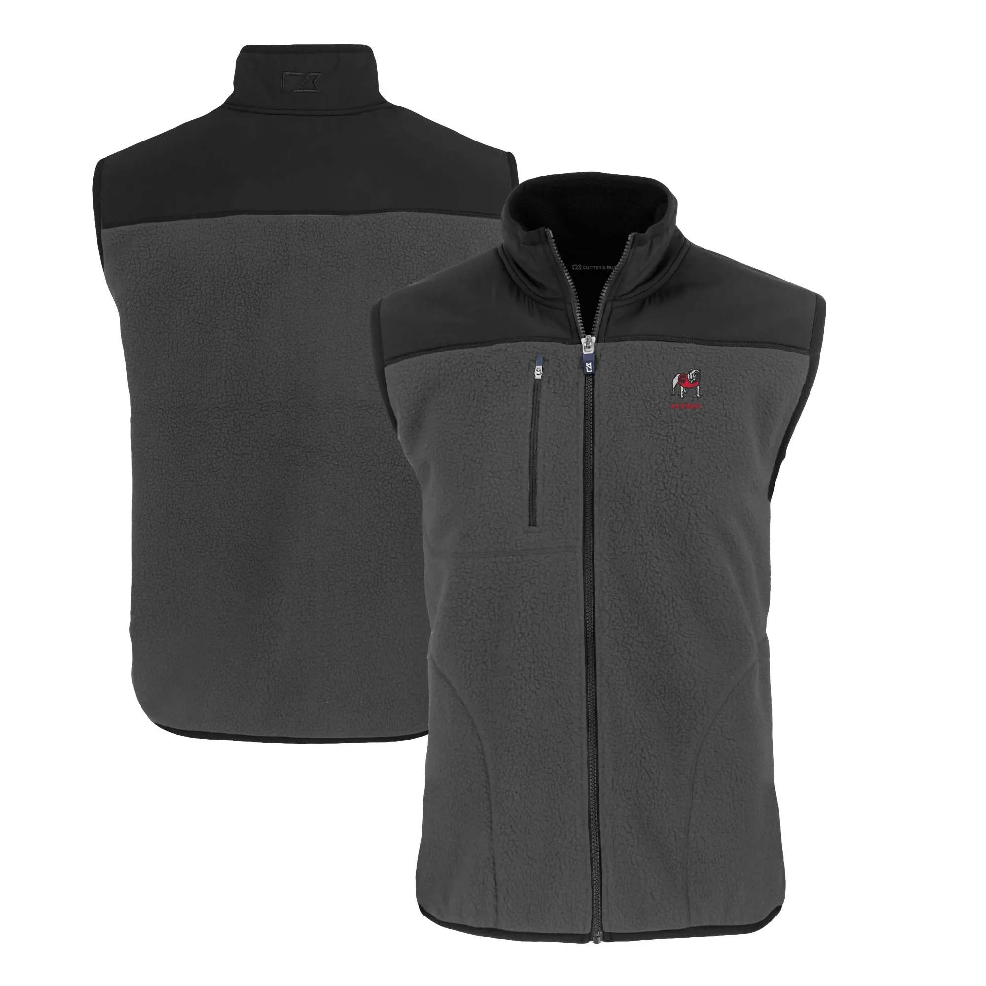 Men's Cutter & Buck Gray Georgia Bulldogs Alumni Logo Cascade Eco Sherpa Fleece Full-Zip Vest