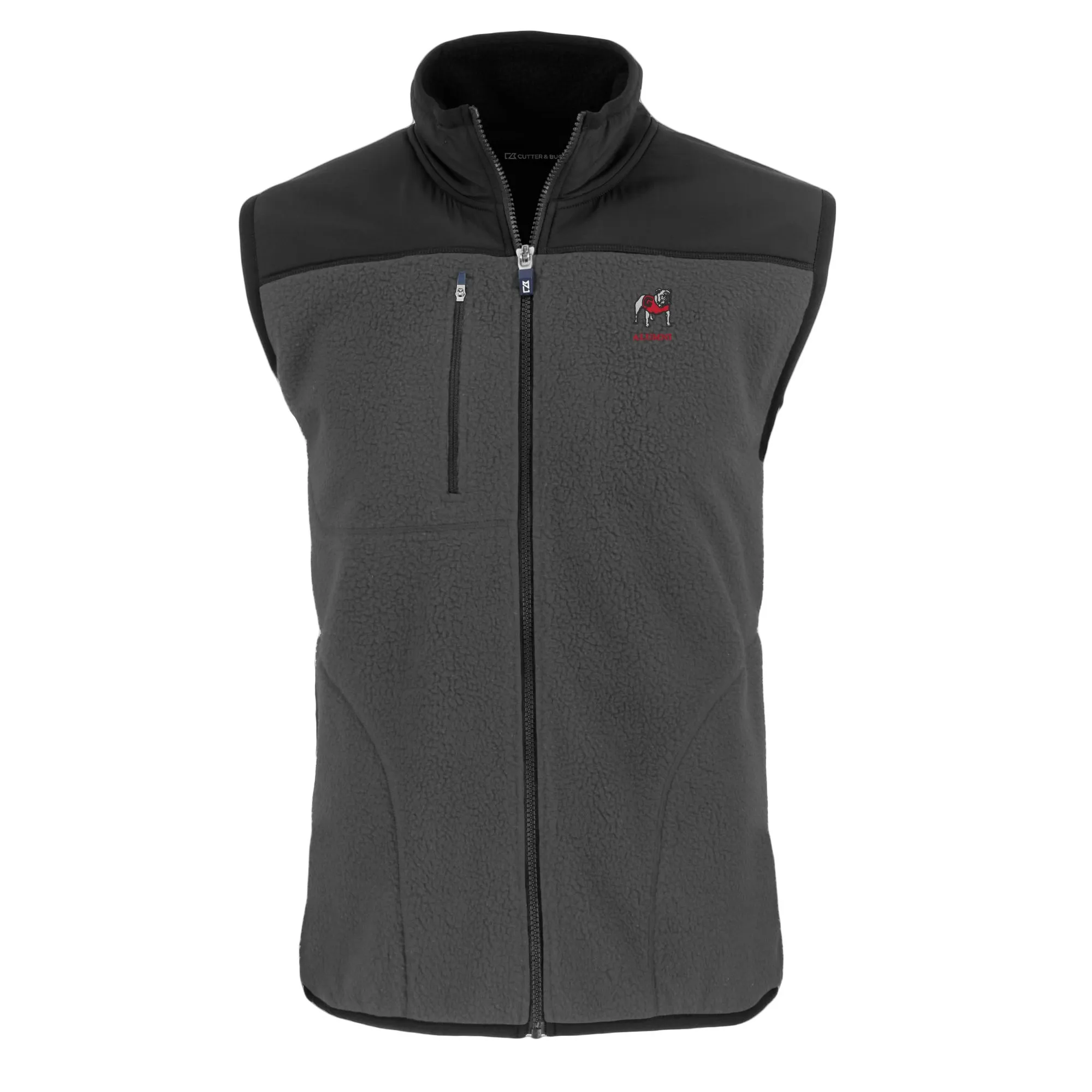 Men's Cutter & Buck Gray Georgia Bulldogs Alumni Logo Cascade Eco Sherpa Fleece Full-Zip Vest