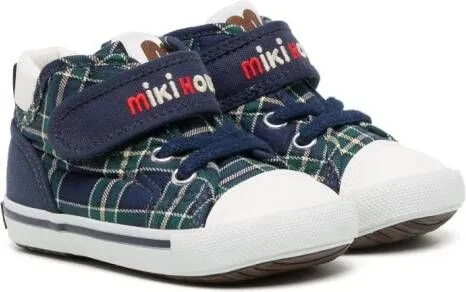 Miki House check-print touch-strap sneakers Blue