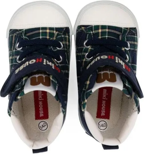 Miki House check-print touch-strap sneakers Blue