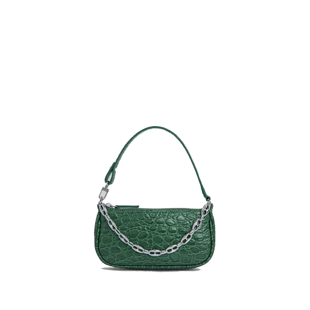 --Mini rachel racer green circular croco embossed leather bag-