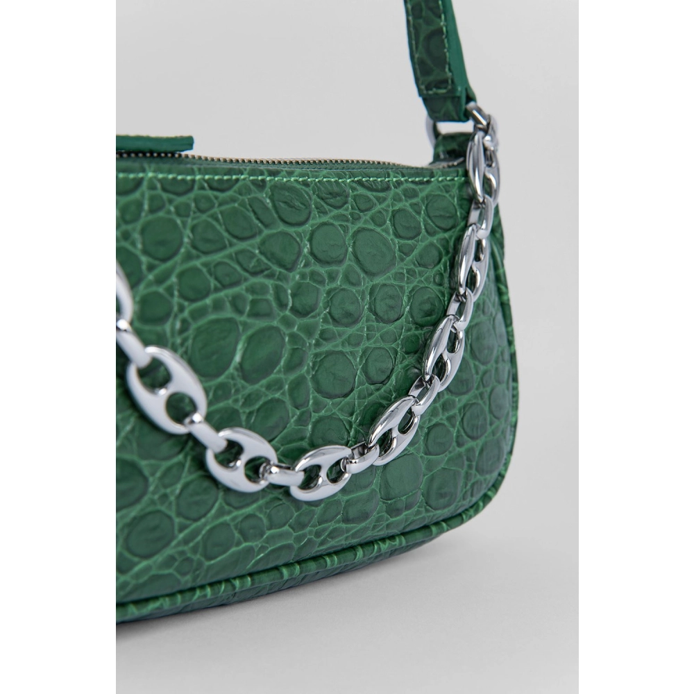 --Mini rachel racer green circular croco embossed leather bag-