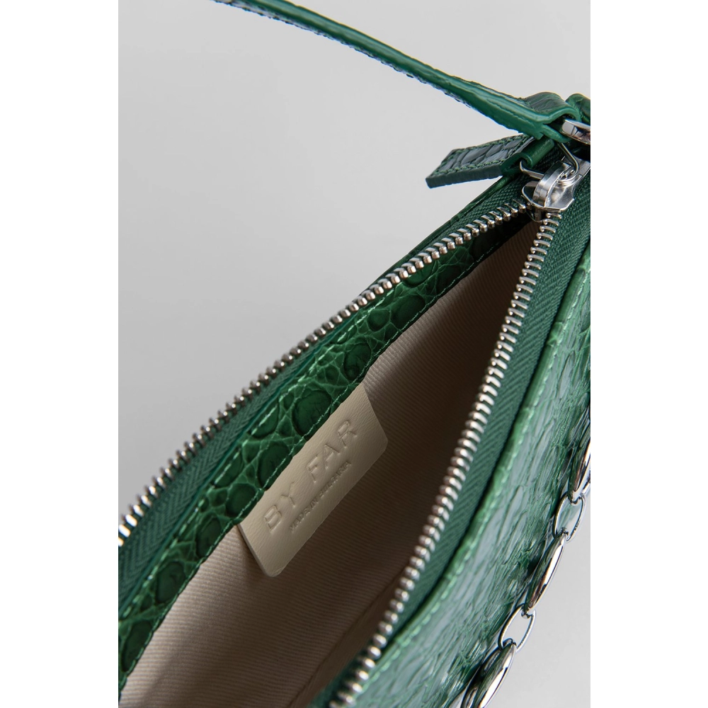 --Mini rachel racer green circular croco embossed leather bag-