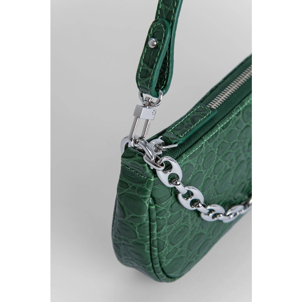 --Mini rachel racer green circular croco embossed leather bag-