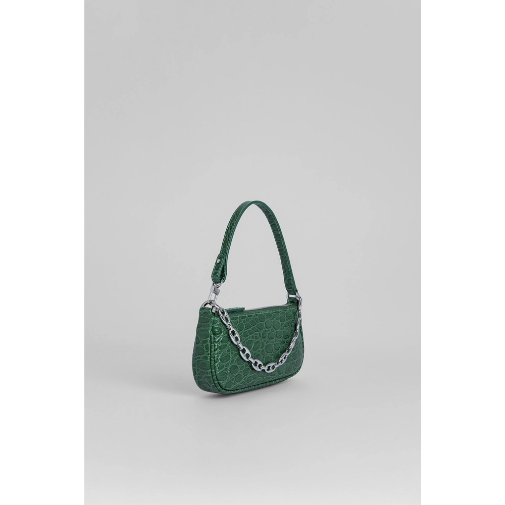 --Mini rachel racer green circular croco embossed leather bag-