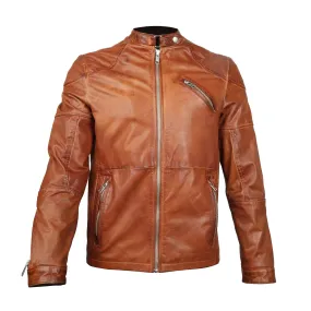 Modern Look Zip Closure Tan Leather Jacket By Brune & Bareskin