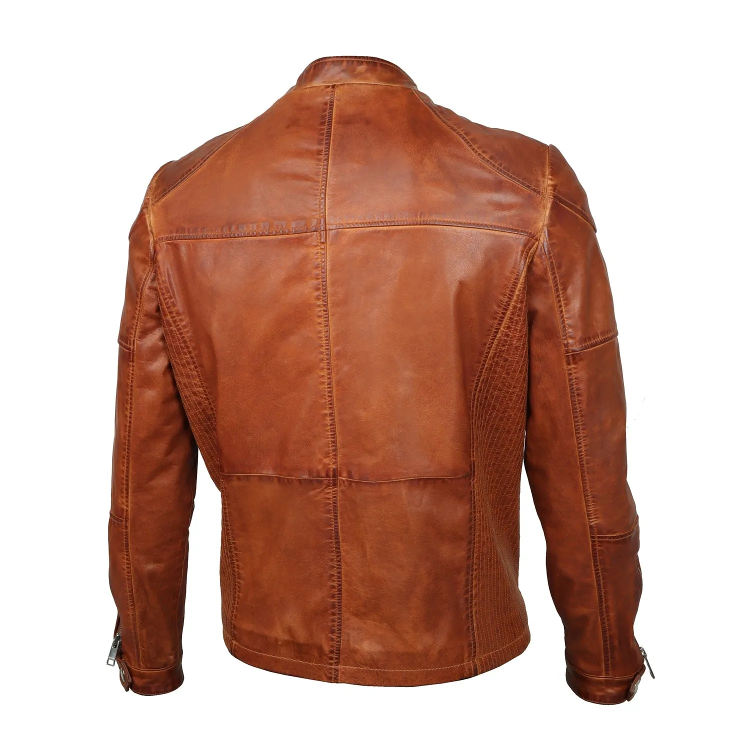 Modern Look Zip Closure Tan Leather Jacket By Brune & Bareskin