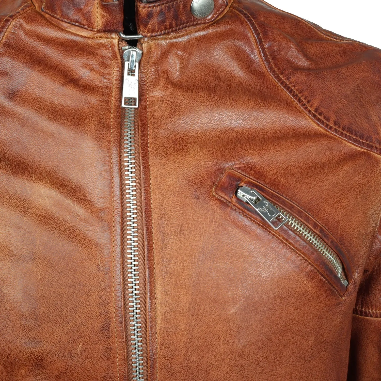 Modern Look Zip Closure Tan Leather Jacket By Brune & Bareskin