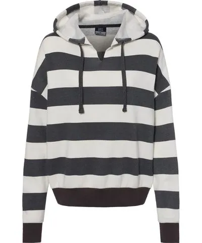 MV Sport Women's Striped Fleece Boxy Hooded Sweatshirt