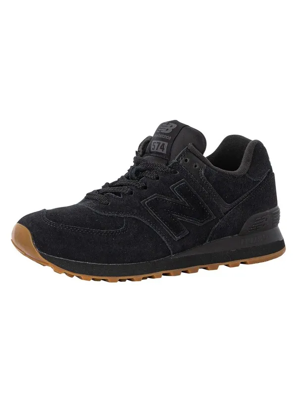 New Balance 574 Suede Trainers - Black/Black