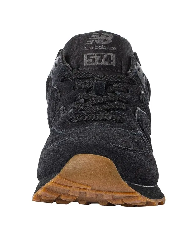 New Balance 574 Suede Trainers - Black/Black