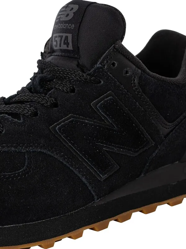 New Balance 574 Suede Trainers - Black/Black