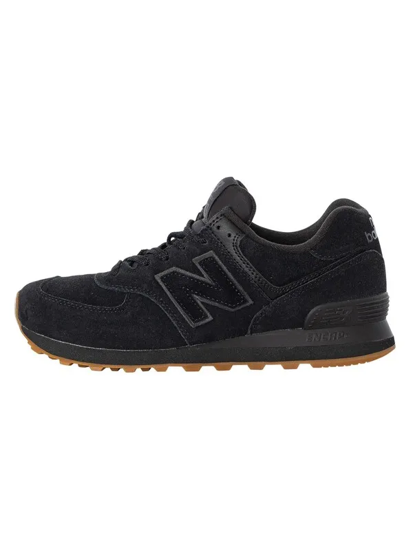 New Balance 574 Suede Trainers - Black/Black