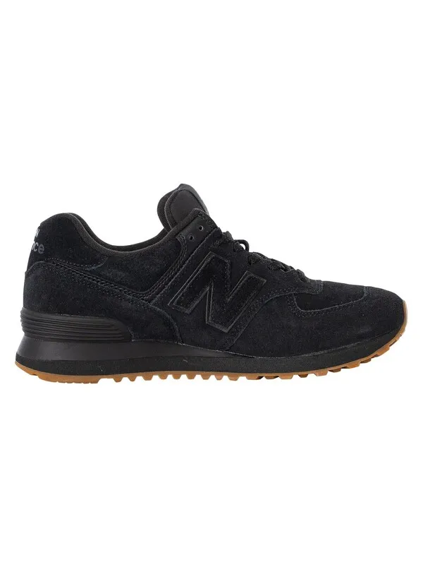 New Balance 574 Suede Trainers - Black/Black