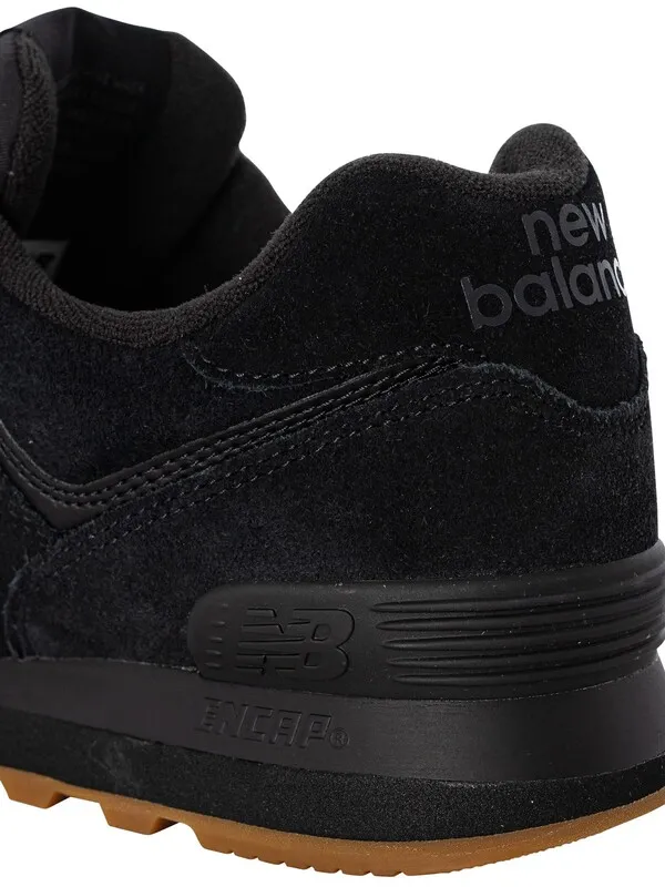 New Balance 574 Suede Trainers - Black/Black