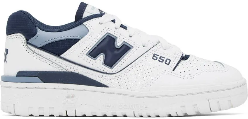 New Balance White & Blue 550 Sneakers