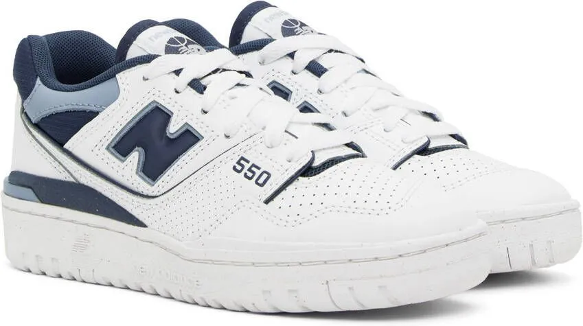 New Balance White & Blue 550 Sneakers