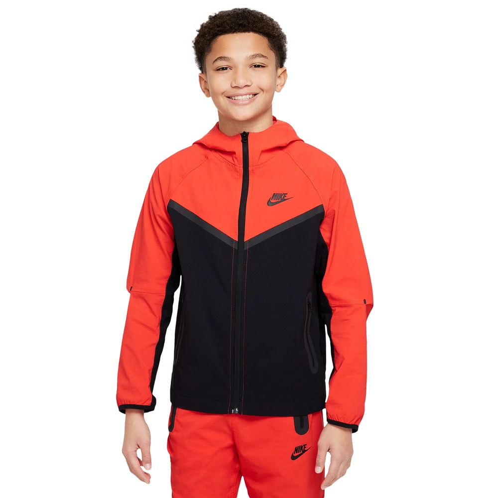 Nike Boys NSW Tech Woven Full-Zip Jacket PD - Boys' Grade School Black/Black