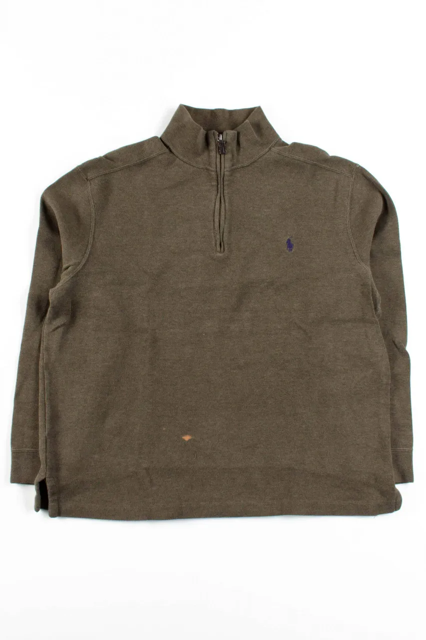 Olive Polo Quarter Zip Ribbed Sweatshirt