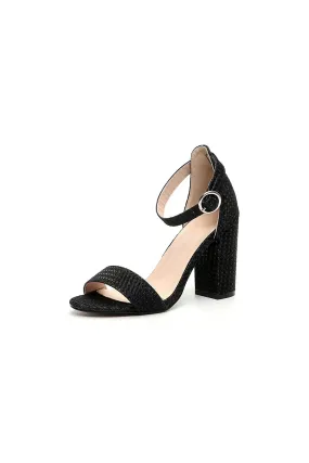 Outdoor Patent Leather Suede Peep Toe Chunky Heel Shoes With Buckle