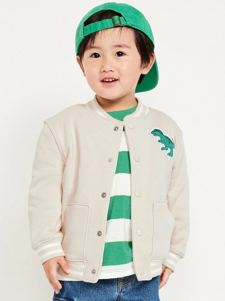 Oversized Button-Front Embroidered Bomber Jacket for Toddler Boys