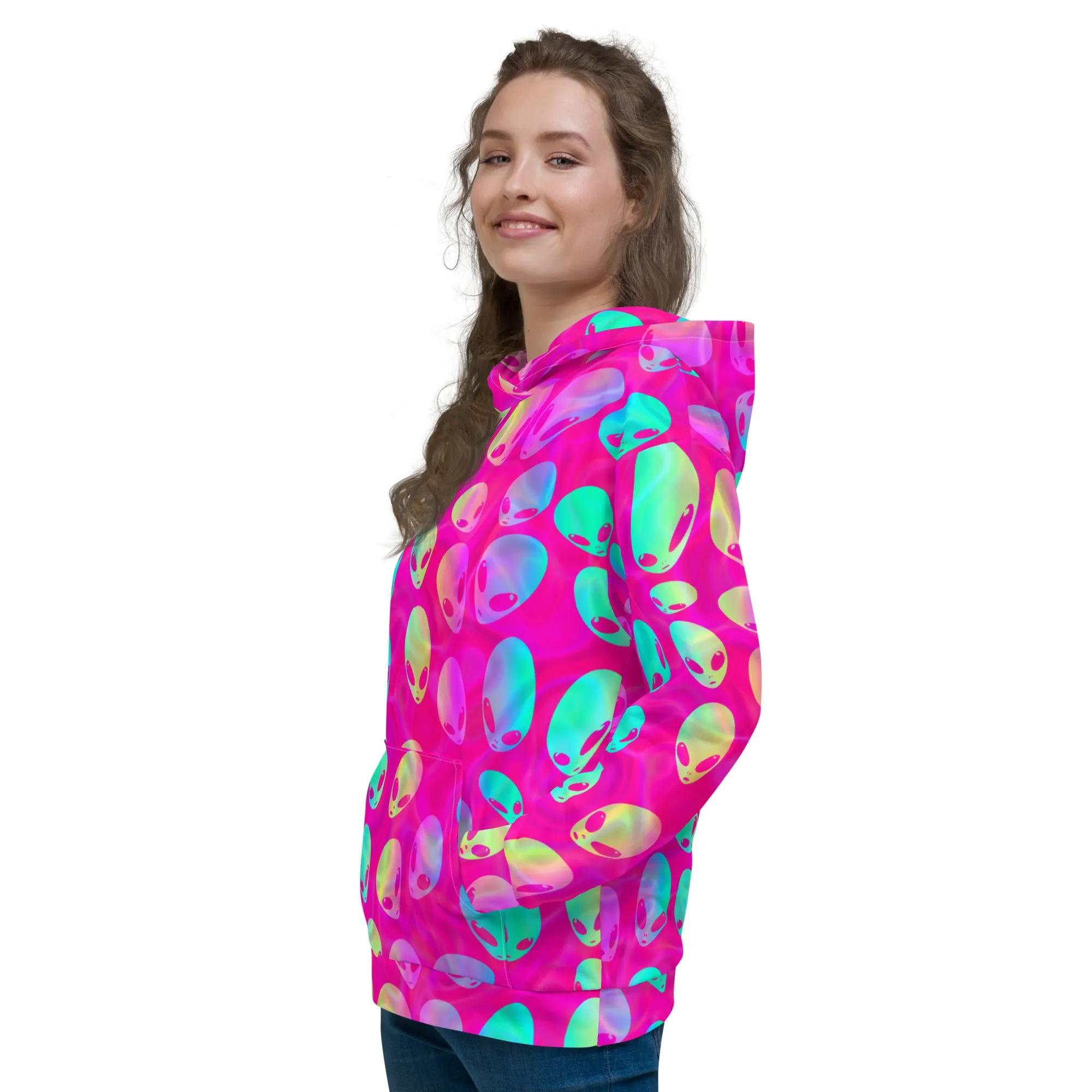 Pink Alien Vapor Glitch Pullover Hoodie