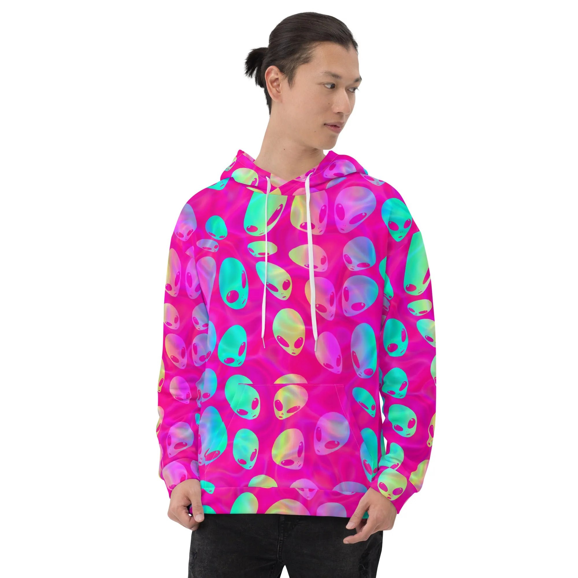 Pink Alien Vapor Glitch Pullover Hoodie