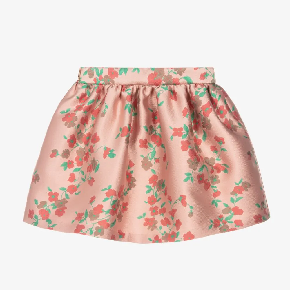 Pink Floral Jacquard Skirt