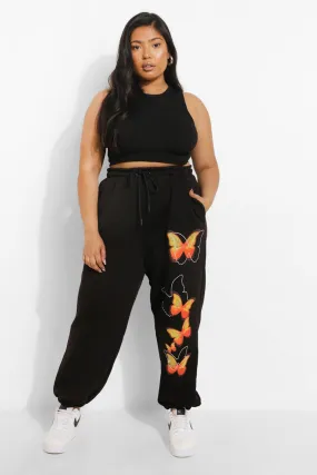 Plus Butterfly Print Oversized Joggers