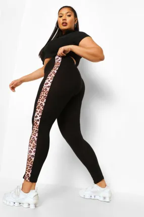 Plus Leopard Print Side Stripe Leggings