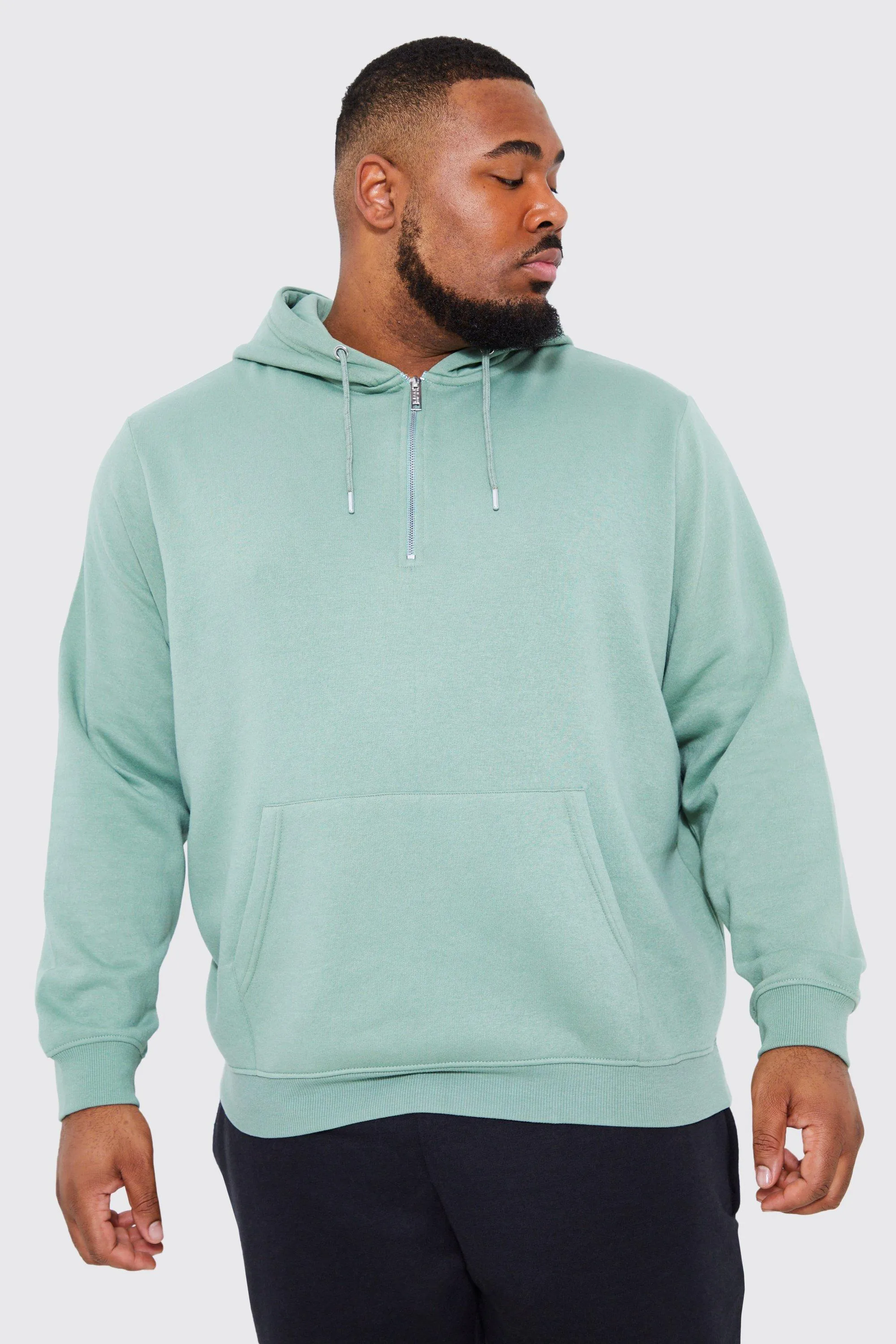 Plus Lightweight 1/4 Zip Regular Fit Hoodie | boohooMAN UK