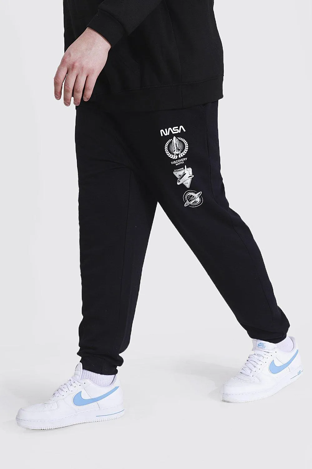 Plus Size Nasa Multi Logo License Joggers | boohooMAN UK