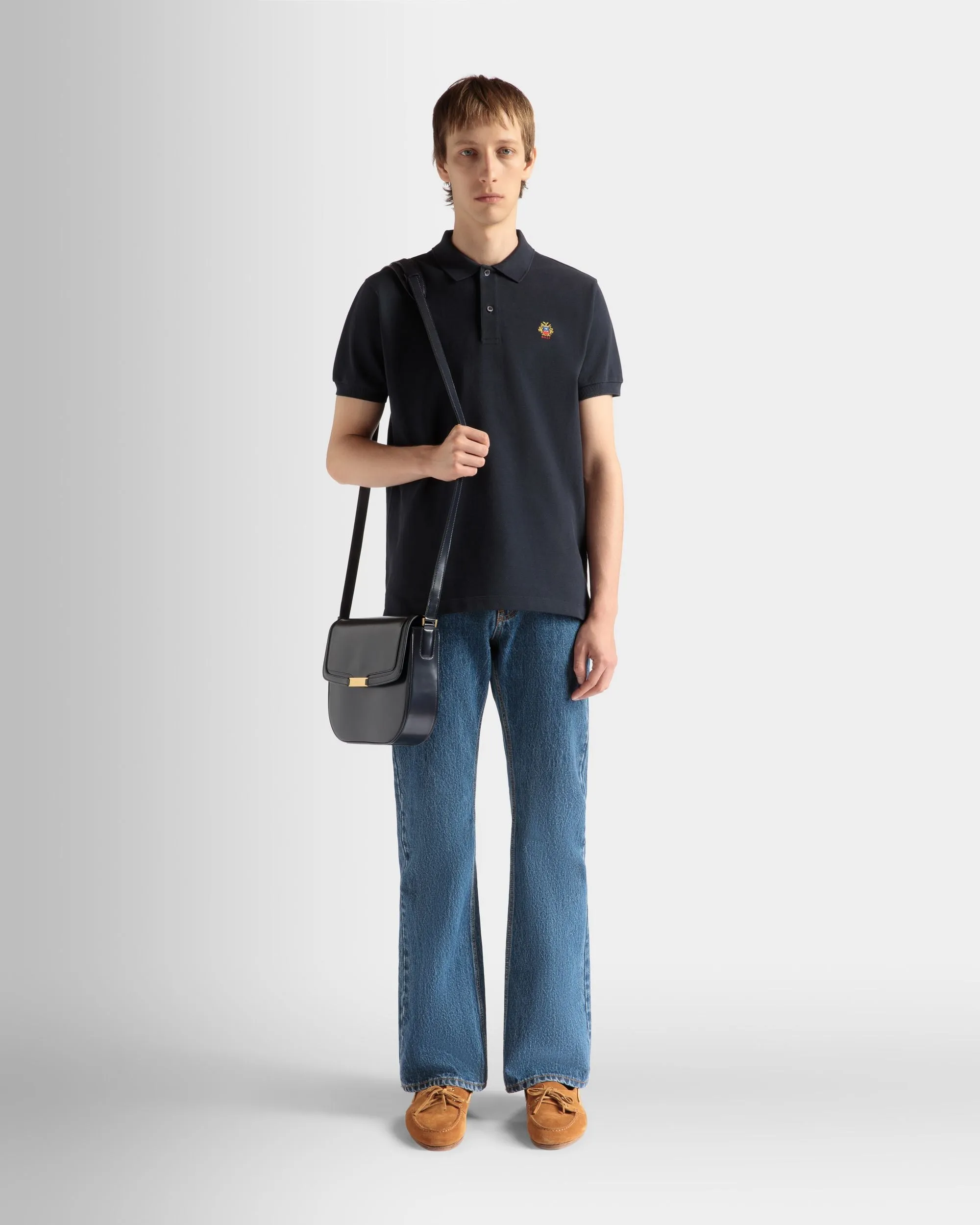 Polo Shirt in Navy Blue Cotton 