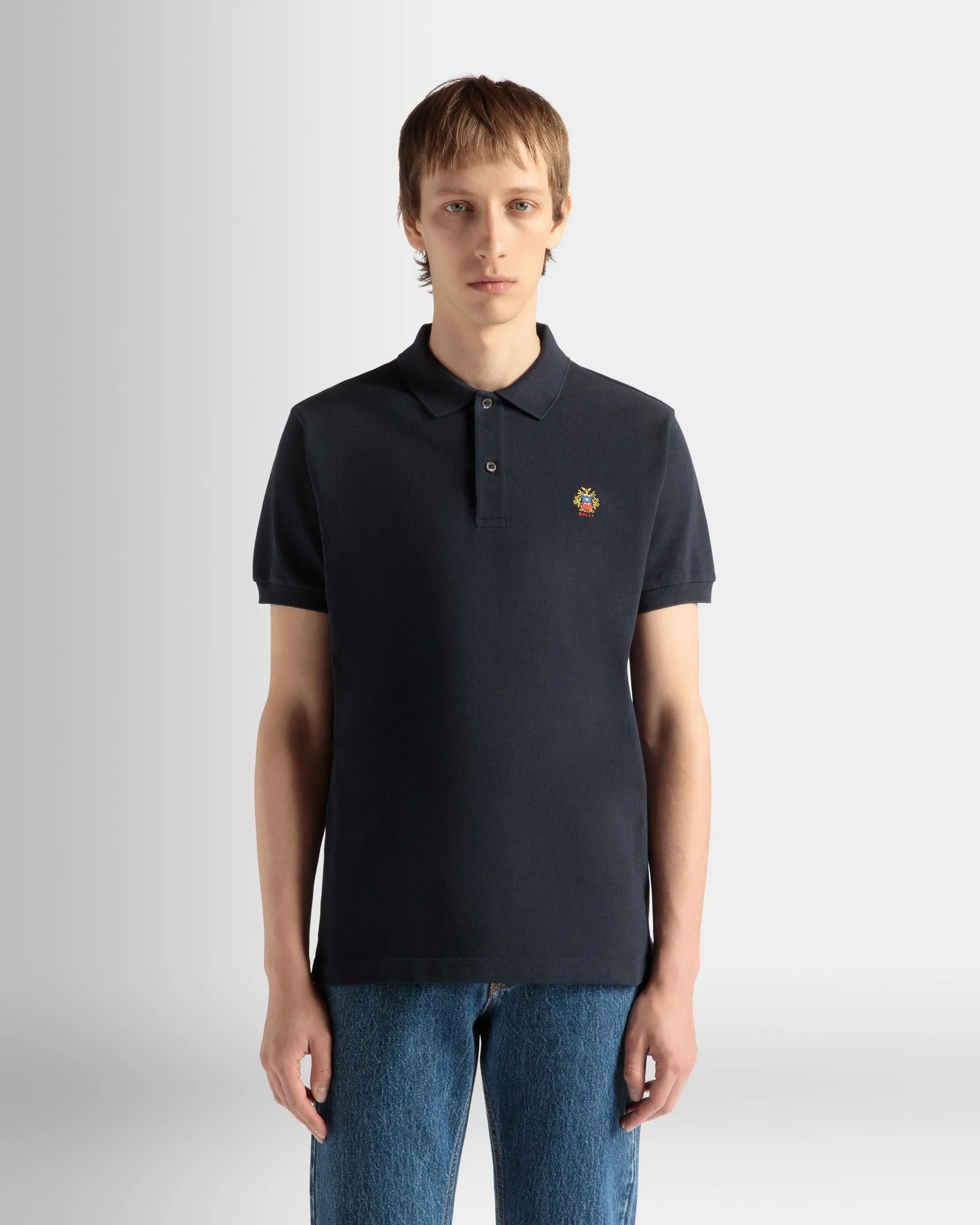 Polo Shirt in Navy Blue Cotton 