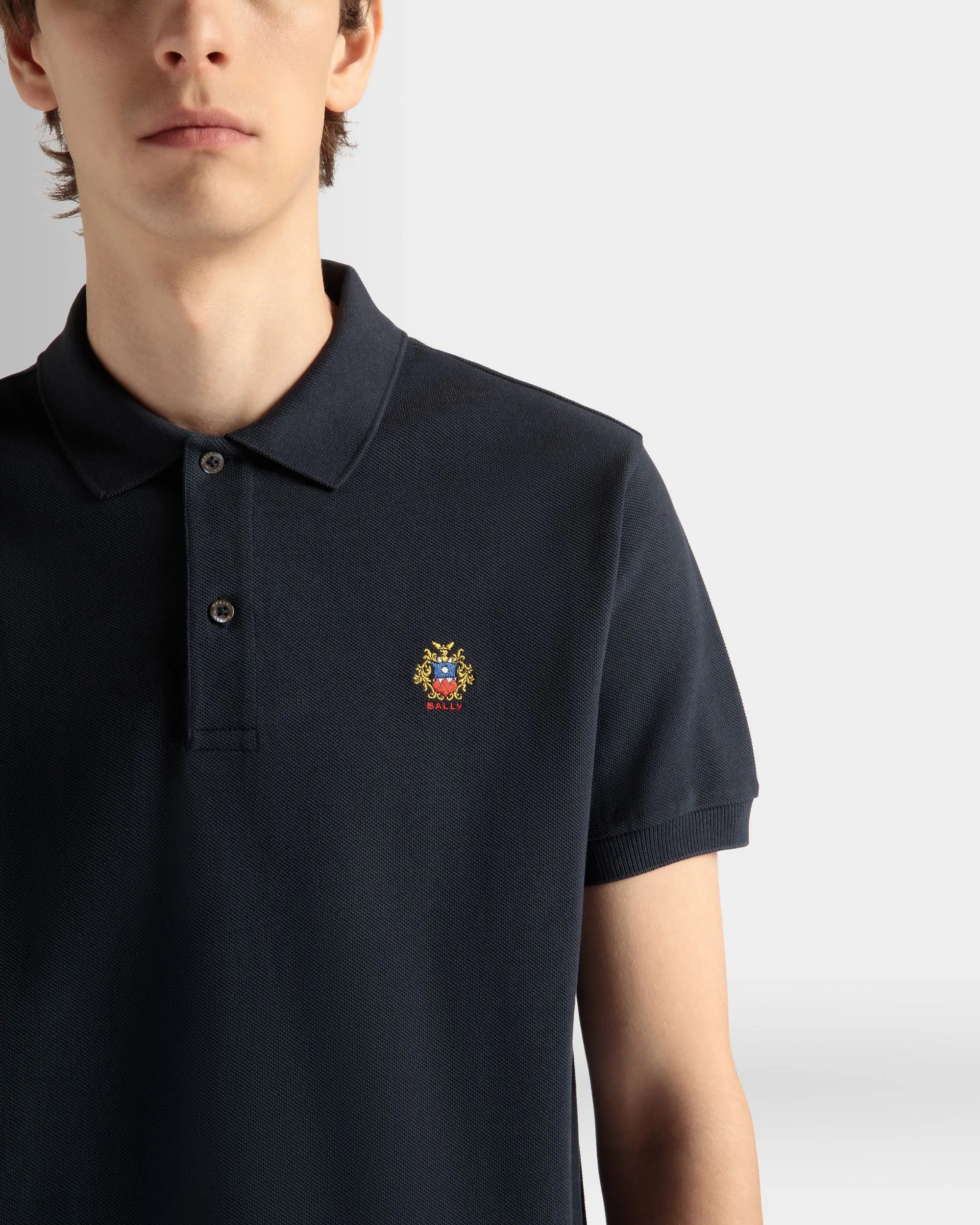 Polo Shirt in Navy Blue Cotton 