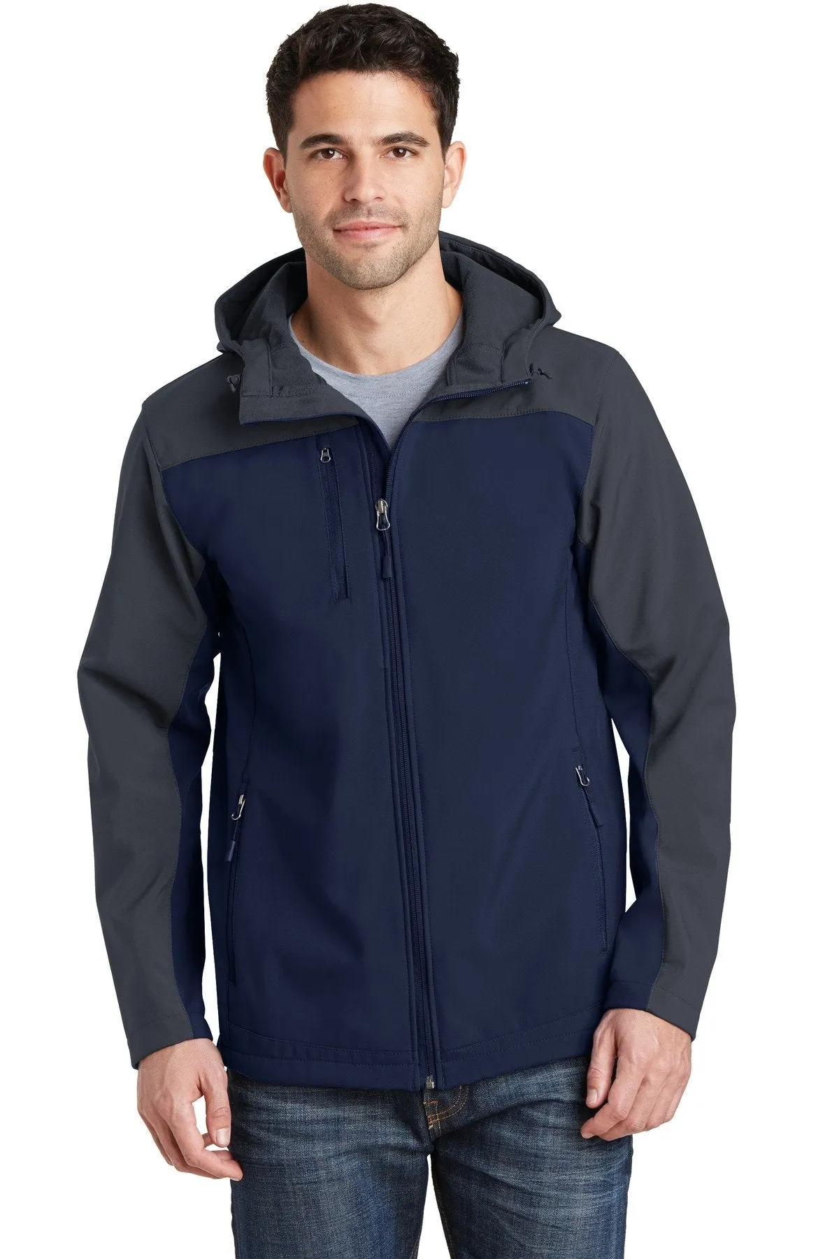 Port Authority Hooded Core Soft Shell Jacket J335 Dress Blue Navy/ Battleship Grey