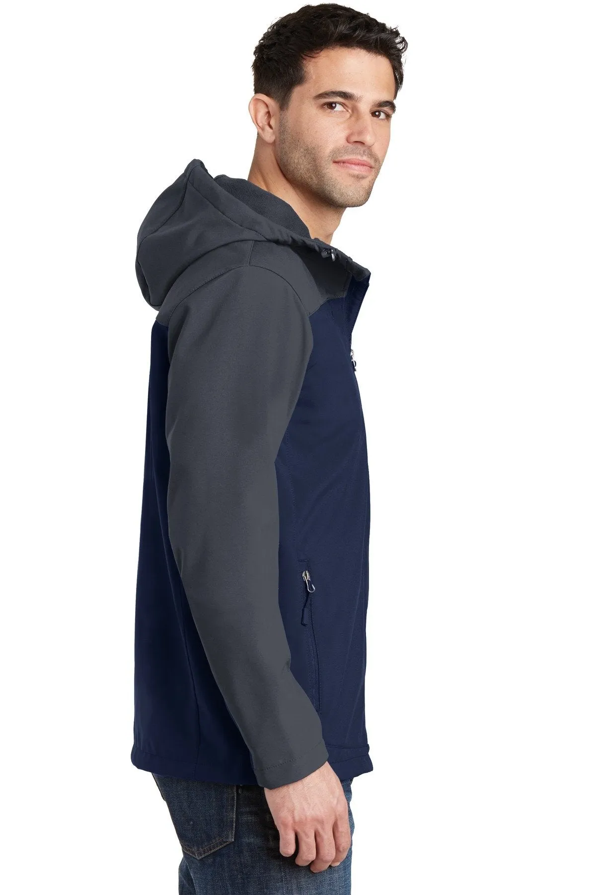 Port Authority Hooded Core Soft Shell Jacket J335 Dress Blue Navy/ Battleship Grey