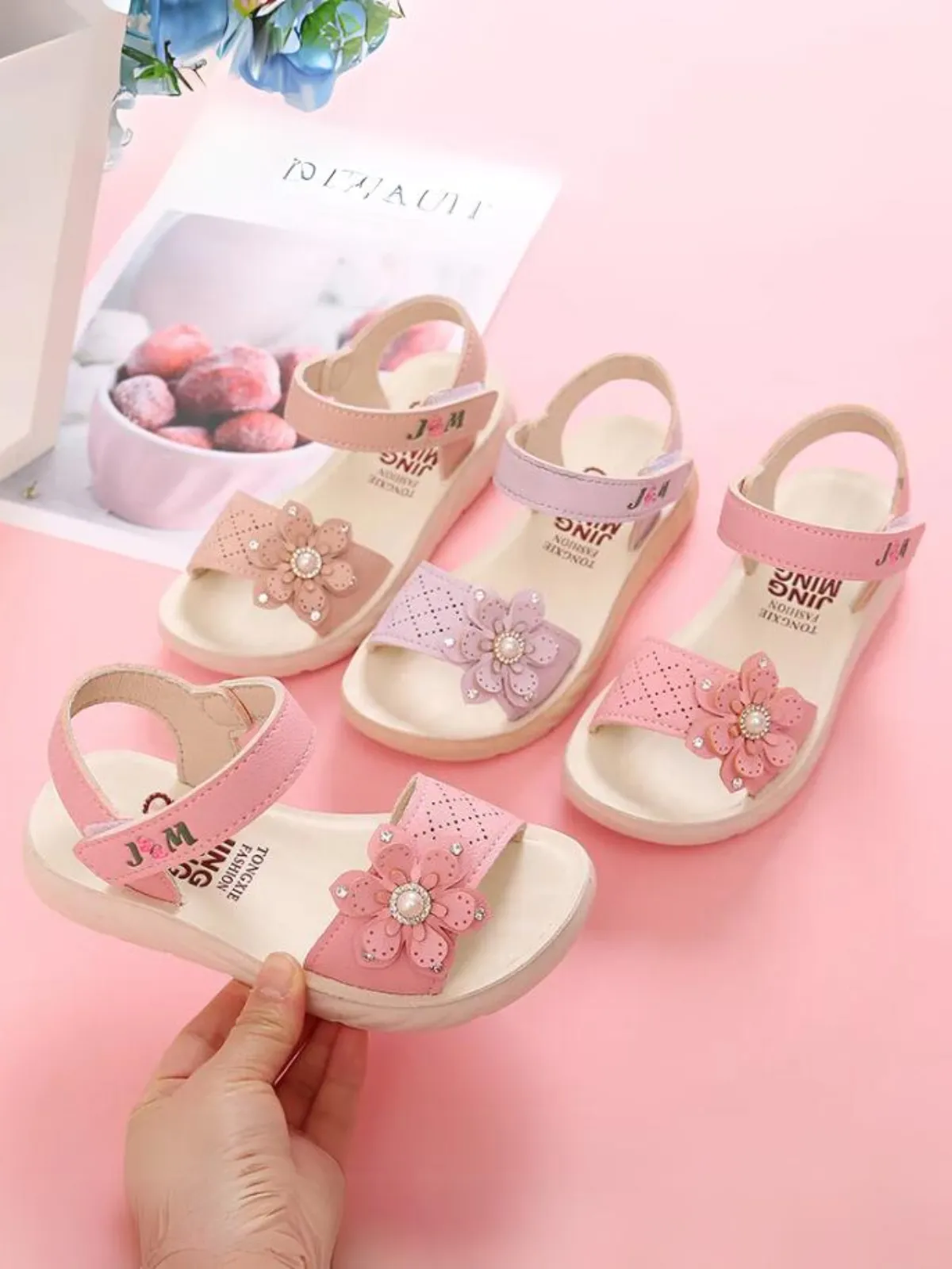 Pretty Girls' Flower Embellished Sandals By Liv and Mia