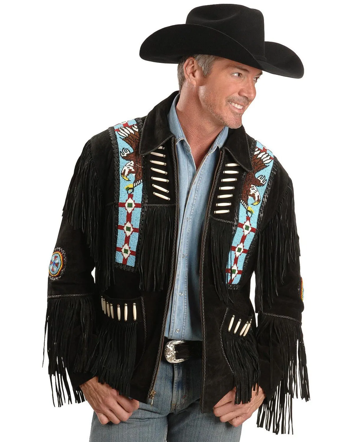 Product Name:  Liberty Wear Eagle Bead Fringed Suede Leather Jacket - Big & Tall