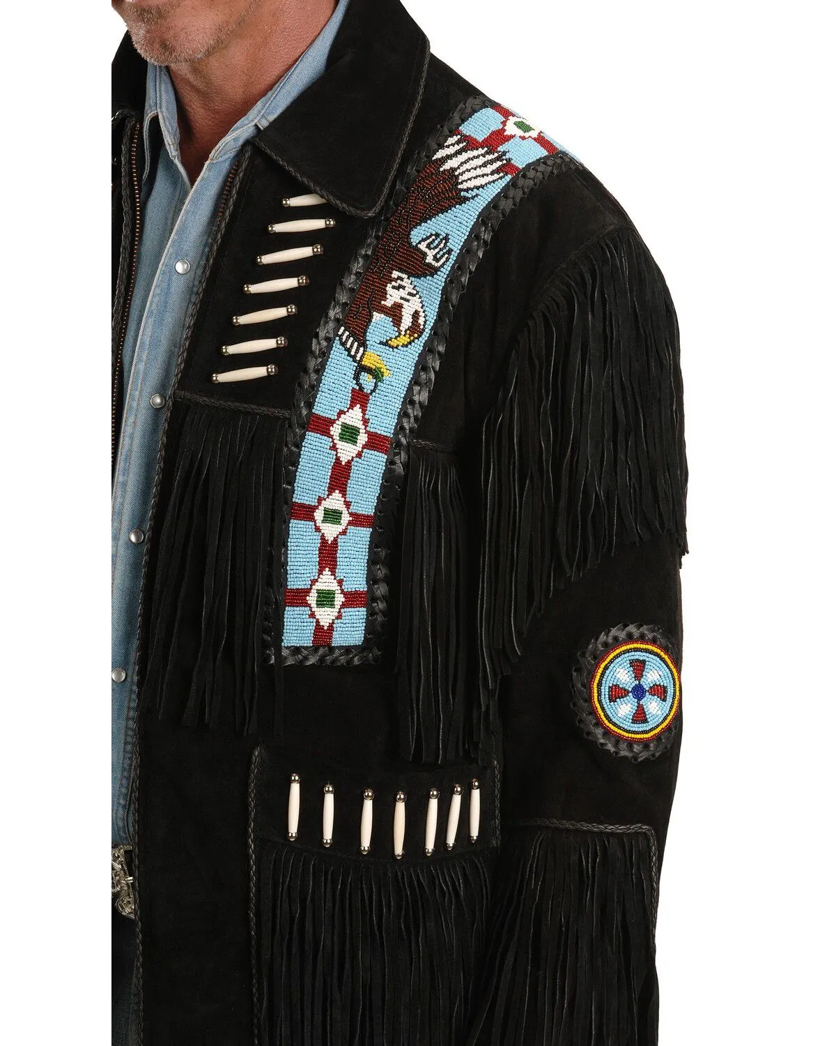 Product Name:  Liberty Wear Eagle Bead Fringed Suede Leather Jacket - Big & Tall