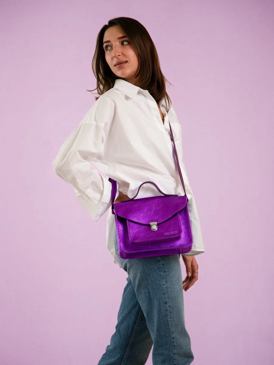 Purple Metallic Leather Handbag for Women - Mademoiselle George Bonbon | PAUL MARIUS