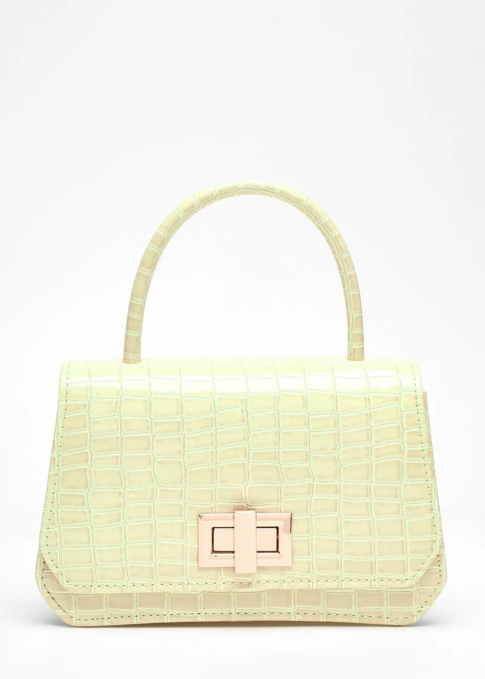 Quiz Lime Faux Leather Croc Print Bag