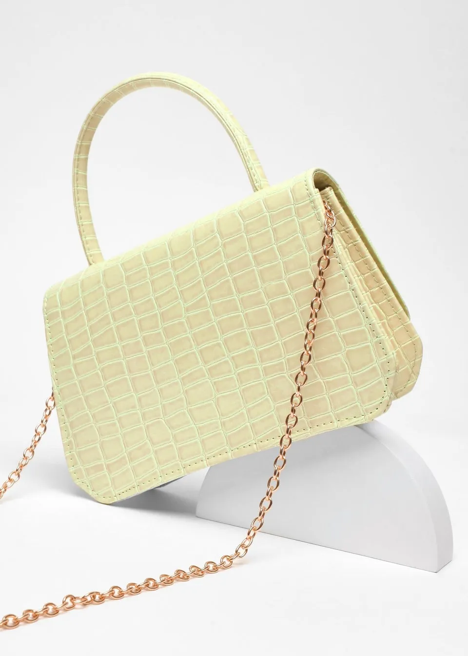 Quiz Lime Faux Leather Croc Print Bag