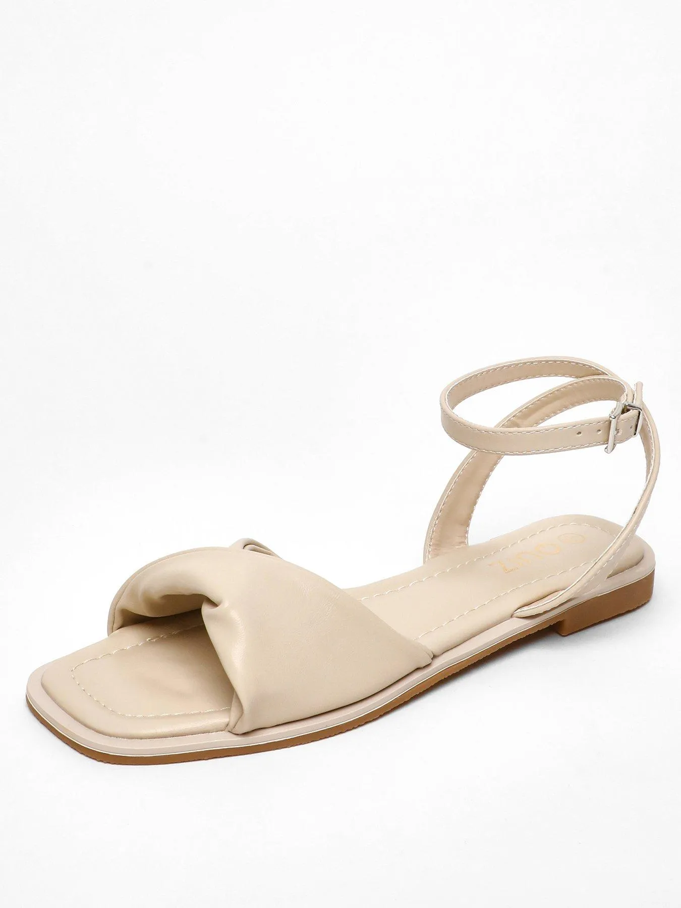 Quiz Nude Faux Leather Twist Front Flat Sandals