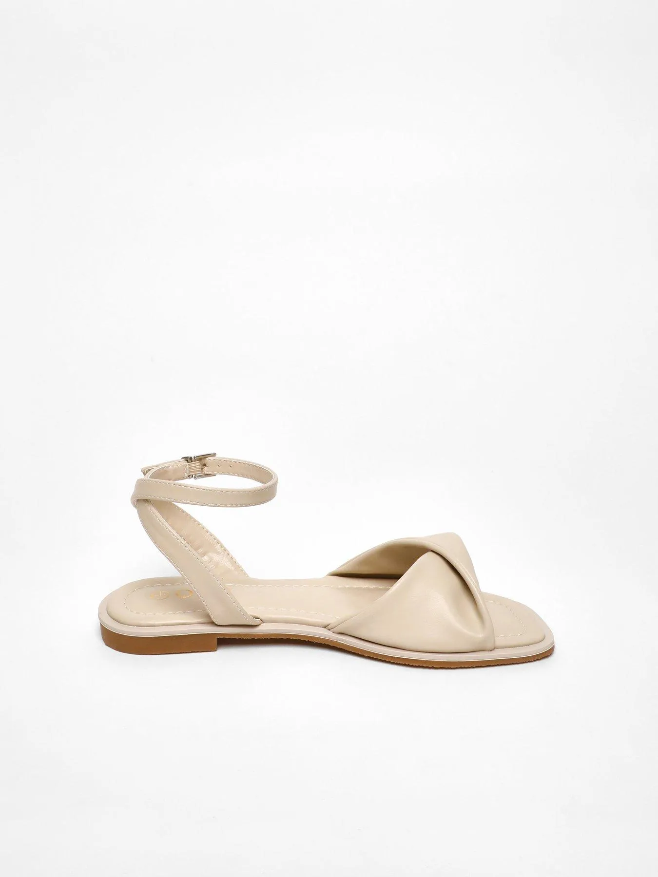 Quiz Nude Faux Leather Twist Front Flat Sandals