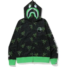 RAZER X A BATHING APE NEON CAMO SHARK FULL ZIP HOODIE MENS