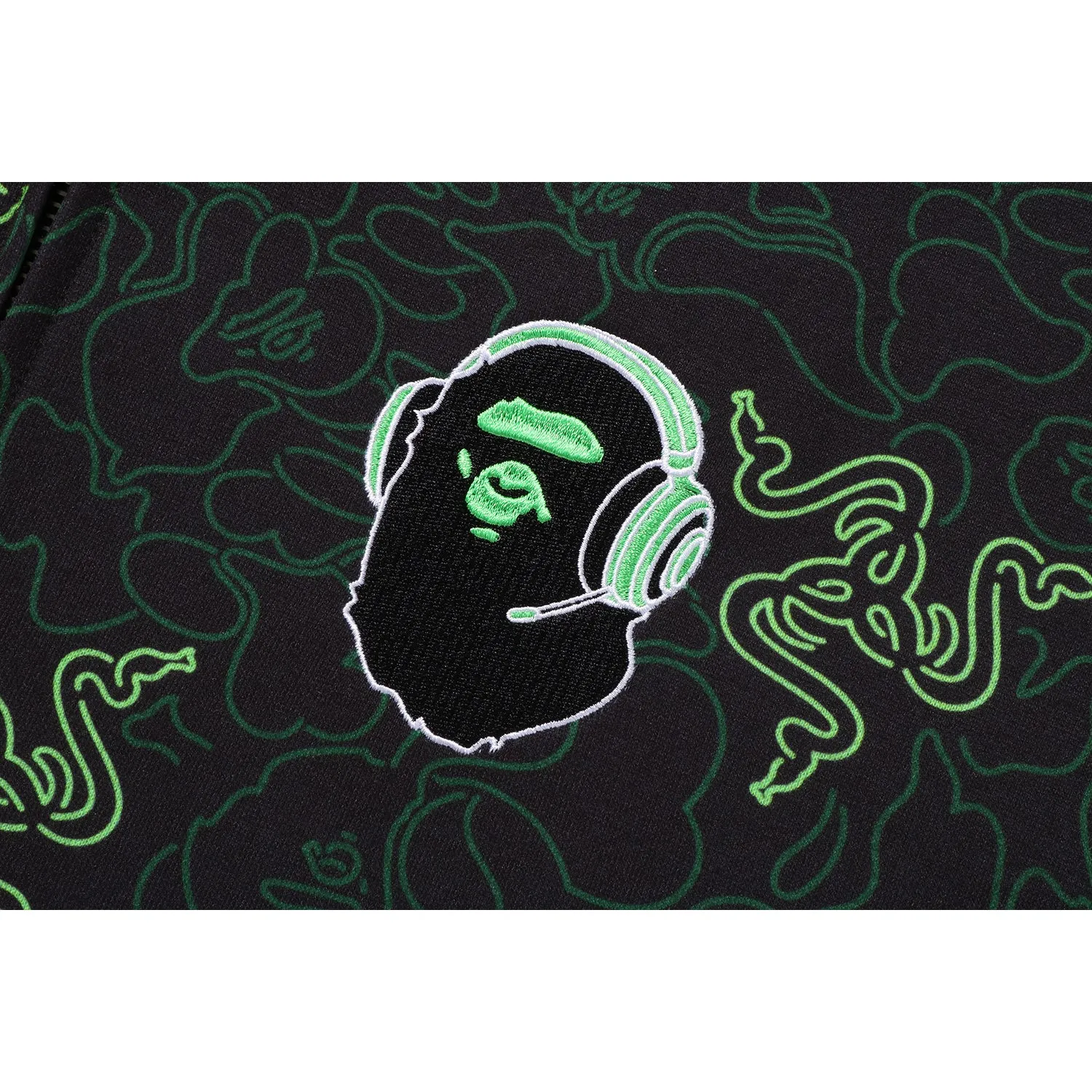 RAZER X A BATHING APE NEON CAMO SHARK FULL ZIP HOODIE MENS