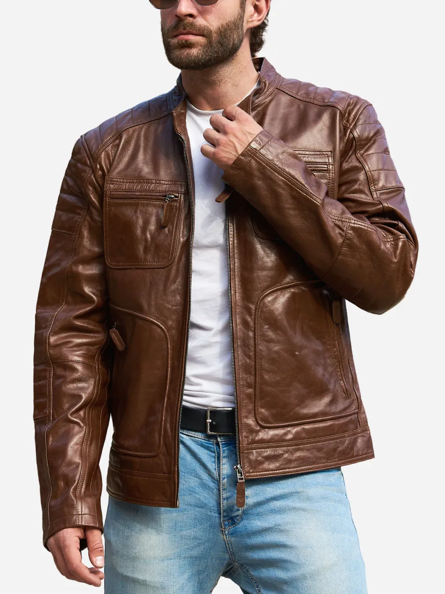 Reggie Distressed Brown Leather Biker Jacket